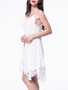 Casual Solid Asymmetric Hem Decorative Lace Chiffon Shift Dress