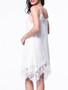 Casual Solid Asymmetric Hem Decorative Lace Chiffon Shift Dress