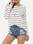 Casual Round Neck Cotton Striped Long-sleeve-t-shirt