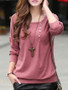 Casual Designed Round Neck Batwing Plain Long-sleeve-t-shirt