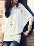 Casual Round Neck Cotton Lace Plain Long-Sleeve-T-Shirt