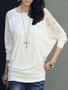 Casual Round Neck Cotton Lace Plain Long-Sleeve-T-Shirt