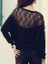 Casual Round Neck Cotton Lace Plain Long-Sleeve-T-Shirt