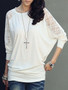 Casual Round Neck Cotton Lace Plain Long-Sleeve-T-Shirt