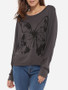 Casual Loose Fitting Round Neck Dacron Printed Long-sleeve-t-shirt