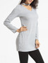 Casual Band Collar Cutout Plain Long-sleeve-t-shirt