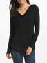 Casual Cowl Neck Dacron Plain Long-sleeve-t-shirt