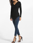 Casual Cowl Neck Dacron Plain Long-sleeve-t-shirt