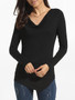 Casual Cowl Neck Dacron Plain Long-sleeve-t-shirt