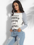 Casual Round Neck Cotton Letter Printed Long-sleeve-t-shirt