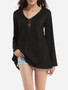 Casual V Neck Cotton Plain Long-sleeve-t-shirt