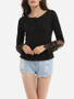 Casual Round Neck Cotton Lace Patchwork Plain Printed Seethrough Long-sleeve-t-shirt