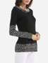 Casual Hooded Dacron Leopard Printed Patchwork Long-sleeve-t-shirt
