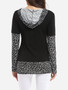 Casual Hooded Dacron Leopard Printed Patchwork Long-sleeve-t-shirt