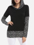 Casual Hooded Dacron Leopard Printed Patchwork Long-sleeve-t-shirt