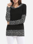 Casual Hooded Dacron Leopard Printed Patchwork Long-sleeve-t-shirt