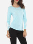 Casual Lace Plain Exquisite Round Neck Long-sleeve-t-shirt