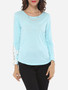 Casual Lace Plain Exquisite Round Neck Long-sleeve-t-shirt