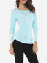 Casual Lace Plain Exquisite Round Neck Long-sleeve-t-shirt