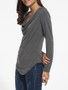 Casual Asymmetrical Hems Cowl Neck Cotton Plain Long-sleeve-t-shirt