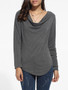 Casual Asymmetrical Hems Cowl Neck Cotton Plain Long-sleeve-t-shirt