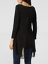 Casual Round Neck Asymmetrical Hems Plain Long-sleeve-t-shirt