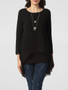 Casual Round Neck Asymmetrical Hems Plain Long-sleeve-t-shirt