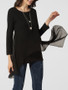 Casual Round Neck Asymmetrical Hems Plain Long-sleeve-t-shirt