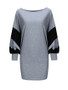 Casual Loose Fitting Color Block Round Neck Batwing Sleeve T-Shirt