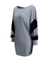 Casual Loose Fitting Color Block Round Neck Batwing Sleeve T-Shirt