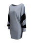 Casual Loose Fitting Color Block Round Neck Batwing Sleeve T-Shirt