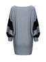 Casual Loose Fitting Color Block Round Neck Batwing Sleeve T-Shirt