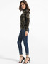 Casual High Neck Dacron Color Block Floral Printed Seethrough Long-sleeve-t-shirt