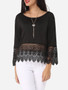 Casual Lace Patchwork Plain Alluring Round Neck Long-sleeve-t-shirt