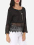 Casual Lace Patchwork Plain Alluring Round Neck Long-sleeve-t-shirt