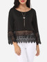Casual Lace Patchwork Plain Alluring Round Neck Long-sleeve-t-shirt