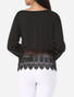 Casual Lace Patchwork Plain Alluring Round Neck Long-sleeve-t-shirt