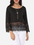 Casual Lace Patchwork Plain Alluring Round Neck Long-sleeve-t-shirt