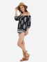 Casual Loose Fitting Spaghetti Strap Cotton Floral Printed Long-sleeve-t-shirt