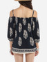 Casual Loose Fitting Spaghetti Strap Cotton Floral Printed Long-sleeve-t-shirt