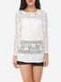 Casual Hollow Out Lace Patchwork Plain Courtly Round Neck Long-sleeve-t-shirt