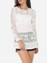 Casual Hollow Out Lace Patchwork Plain Courtly Round Neck Long-sleeve-t-shirt