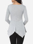 Casual Plain Asymmetrical Hems Courtly Round Neck Long-sleeve-t-shirt