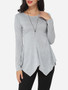 Casual Plain Asymmetrical Hems Courtly Round Neck Long-sleeve-t-shirt