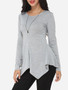 Casual Plain Asymmetrical Hems Courtly Round Neck Long-sleeve-t-shirt