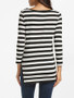 Casual Round Neck Dacron Split Striped Long-sleeve-t-shirt