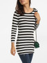 Casual Round Neck Dacron Split Striped Long-sleeve-t-shirt