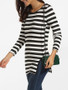 Casual Round Neck Dacron Split Striped Long-sleeve-t-shirt