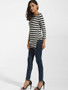 Casual Round Neck Dacron Split Striped Long-sleeve-t-shirt