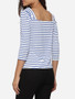 Casual Square Neck Blended Printed Striped Long-sleeve-t-shirt